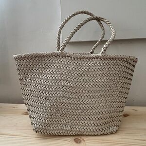 Club Monaco Woven Small Leather Tote Bag | Ecru